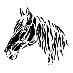 Vector silhouette of horse head isolated stencil template and illustration