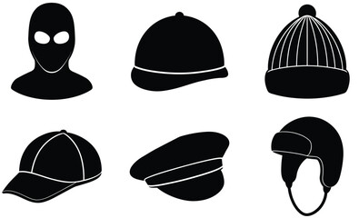 Caps Clipart Bundle – Modern Silhouette Collection of Baseball Caps, Snapbacks, and Trendy Streetwear Hats
