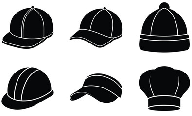 Headwear Cap Vector Set – Stylish Hat Silhouettes Including Casual, Sports, and Urban Cap Styles

