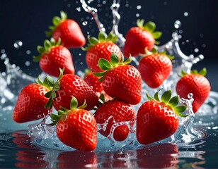 Fresh strawberries in water splash