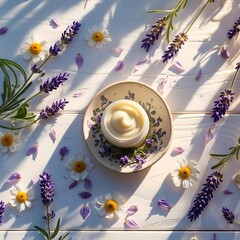 Floral Butter Plate with Lavender and Chamomile in Morning Light