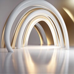 Minimal Abstract Arch Tunnel with Soft Shadows and Light Reflection in White and Cream Tones
