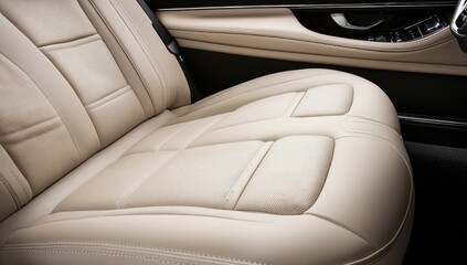 Beige leather car seat, interior detail, comfort, luxury, advertising