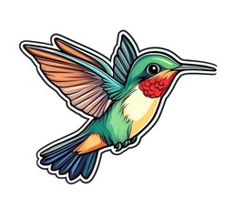 Obraz premium Colorful hummingbird flying, simple flat illustration clipart on a white background