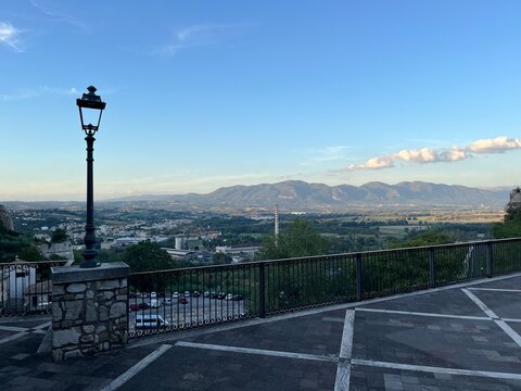 Scenic Mountain View with Narni City Landscape Under Clear Blue Sky