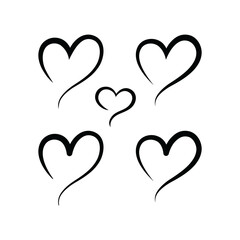Set of hearts in black color, heart icons set vector, set of hearts different shapes for design. Heart collection. Vector art. Heart, love, romance hearts. Vector icons. Hand drawn hearts tattoo set