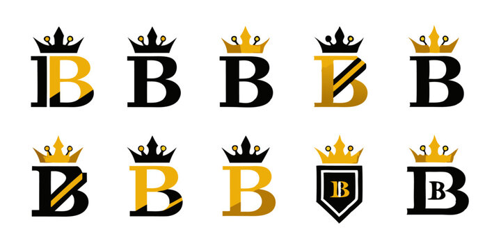 Royal gold letter b logo design crown icon for kings and queens