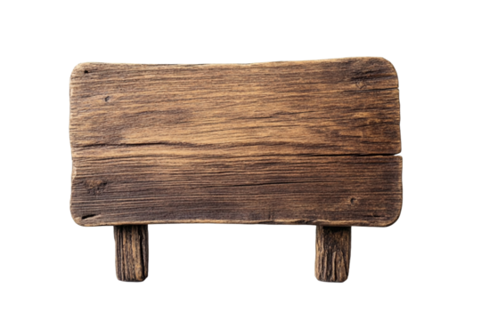Rectangular blank wooden sign on transparent background.
