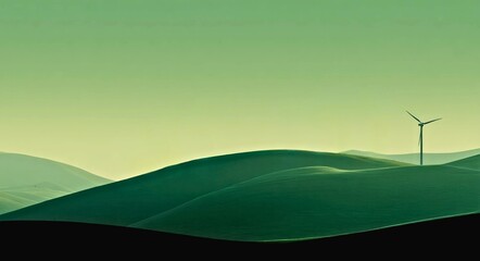Obraz premium Silhouetted wind turbines on a hill under green twilight, environmental energy concept