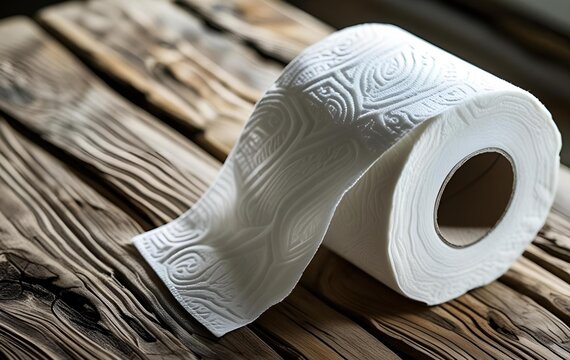Toilet paper on a wooden table