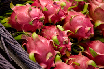 Close-up of ripe pink Pitaya in market