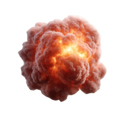 A vivid explosion depicted with swirling orange and brown clouds, radiating energy and intensity against a white isolate background.