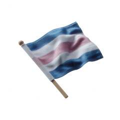 A waving flag featuring horizontal stripes in blue, pink, and white against a white isolated background. Symbolic representation emphasizing pride and identity.