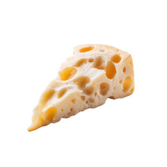A wedge of Swiss cheese with holes, showcasing its creamy texture and distinctive flavor, perfect for adding to dishes or enjoying as a snack.