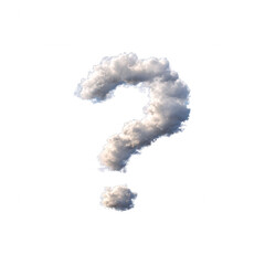 A whimsical cloud shaped like a question mark, symbolizing curiosity and wonder, set against a transparent background for versatile use in various creative projects.