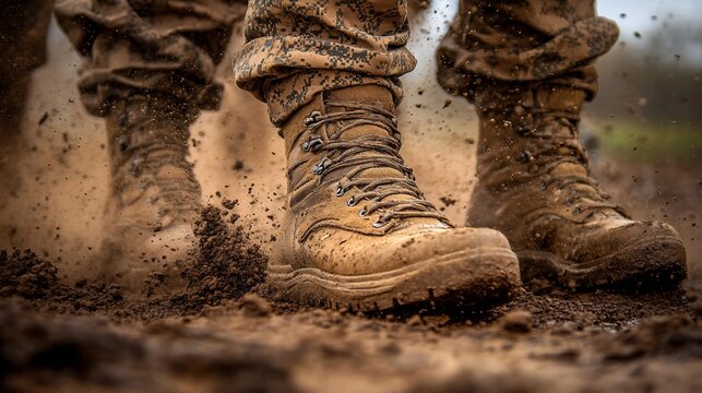 Soldiers' boots in mud - Powered by Adobe
