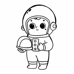 Vector cute Baby astronaut holding helmet 