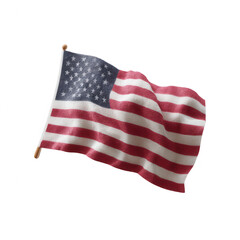 American flag waving proudly against a white background, symbolizing patriotism and national pride.