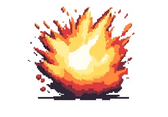 8-bit pixel art logo of an explosion, white background