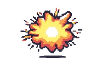 8-bit pixel art logo of an explosion, white background