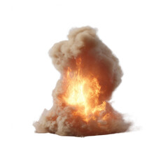 An explosive cloud of smoke and fire, illustrating a dramatic explosion against a white isolated background.