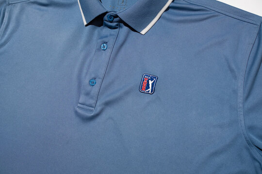 Kent, uk 01.01.2025 PGA Tour golf Polo Shirt Size XL Golf VGC blue embroided logo golfing golfer. Golfers clothing and apparel to play on the gold green.