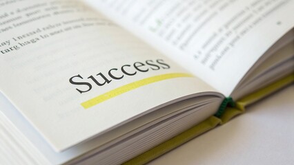 Obraz premium Close Up Detailed View Book Page Highlighted Word Success Underlined Bright Color Representing Personal Growth Focus