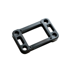 Black plastic frame with cutouts, designed for secure mounting or holding components. Ideal for product photography and tech-related visuals.