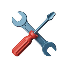 3D render of crossed wrench and screwdriver icon isolated on transparent background.
