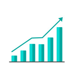 Teal upward trending bar chart graph on transparent background, concept for business growth presentation