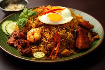 Fototapeta premium Nasi goreng plate food meat.