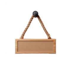 Empty wooden sign with rope hanging on a black background, perfect for customization or creative projects.