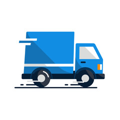 A blue delivery truck speeding on a transparent background, concept for logistics, shipping, transportation, and delivery services
