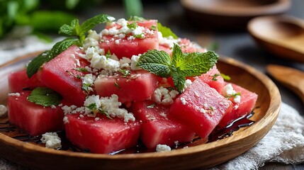 Watermelon Feta Salad with Mint and Balsamic Glaze