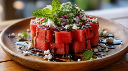 Grilled Watermelon Salad with Feta, Mint, and Balsamic Glaze