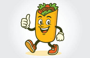 Happy Walking Burrito Cartoon Mascot with Thumbs Up