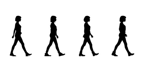 Obraz premium Walking Woman Silhouette Icon Set. Female Movement And Gait Observation Symbol Collection. Fashion And Posture Reference For Designers And Animators. Isolated Vector Illustration