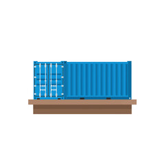 Illustration of two blue shipping containers on a brown platform, concept for logistics, transportation, and global trade