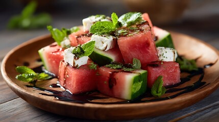 Watermelon Feta Salad with Mint and Balsamic Drizzle