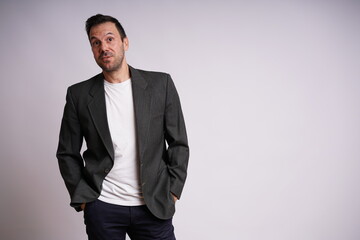 Male Model Showing Different Emotions on White Studio Background