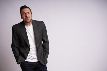 Male Model Showing Different Emotions on White Studio Background