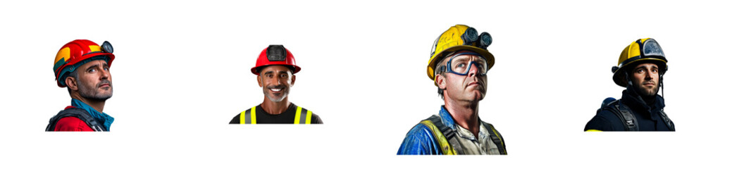 Fototapeta premium Team of Diverse Miners and Construction Workers, cut out transparent