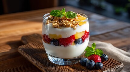 Fresh Fruit and Yogurt Parfait with Granola Topping