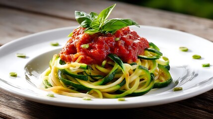 Zucchini Noodles with Tomato Sauce and Fresh Basil