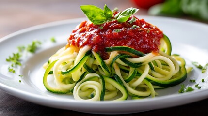 Zucchini Noodles with Tomato Sauce and Fresh Basil