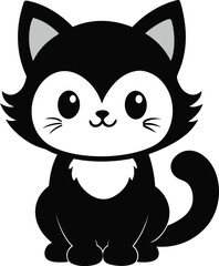  Black and White Cat Illustration 
