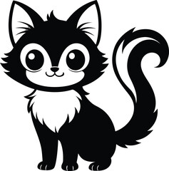 Cute Black and White Kitten Illustration
