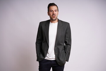 Male Model Showing Different Emotions on White Studio Background