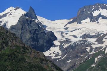 non-melting glaciers in the mountains of the North Caucasus in Dombai