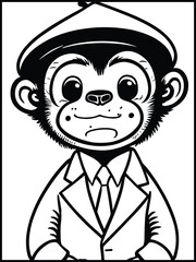 Monkey Mascot Illustration: A charming line art drawing of a monkey mascot in a suit, this artwork delivers fun and whimsical element suitable for branding.